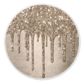 Dripping Taupe Glitter | Champagne Gold motregen Keramische Knop (Voorkant)