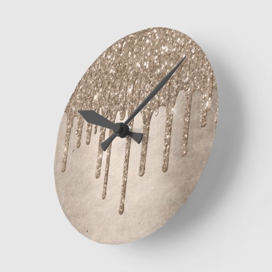Dripping Taupe Glitter | Champagne Gold motregen Ronde Klok (Hoek)