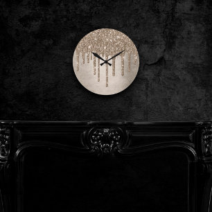 Dripping Taupe Glitter   Champagne Gold motregen Ronde Klok