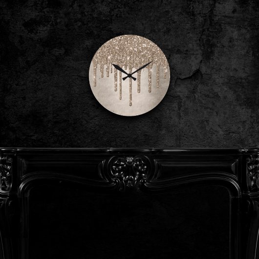 Dripping Taupe Glitter | Champagne Gold motregen Ronde Klok