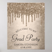 Dripping Taupe Glitter | Champagne Goud Afstuderen Poster (Voorkant)