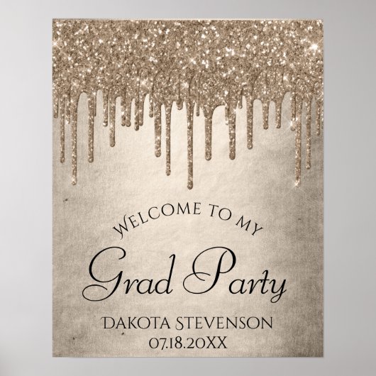 Dripping Taupe Glitter | Champagne Goud Afstuderen Poster (Voorkant)