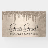 Dripping Taupe Glitter | Champagne Goud Afstuderen Spandoek (Horizontaal)
