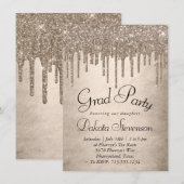 Dripping Taupe Glitter | Champagne Melt Afstuderen Kaart (Voorkant / Achterkant)