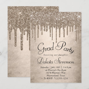 Dripping Taupe Glitter   Champagne Melt Afstuderen Kaart