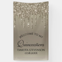 Dripping Taupe Glitter | Champagne Quinceanera