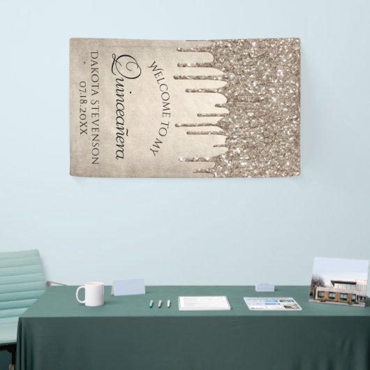 Dripping Taupe Glitter | Champagne Quinceanera Spandoek (Beurs)