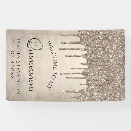 Dripping Taupe Glitter | Champagne Quinceanera Spandoek (Horizontaal)