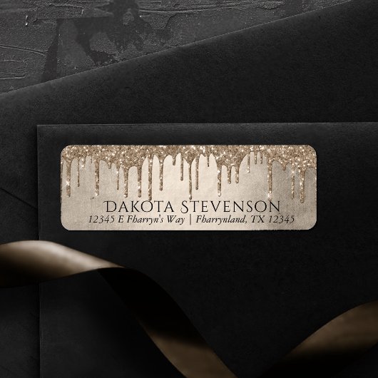 Dripping Taupe Glitter | Champagne retouradres Etiket