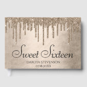 Dripping Taupe Glitter | Champagne Sweet Sixteen Gastenboek (Voorkant)