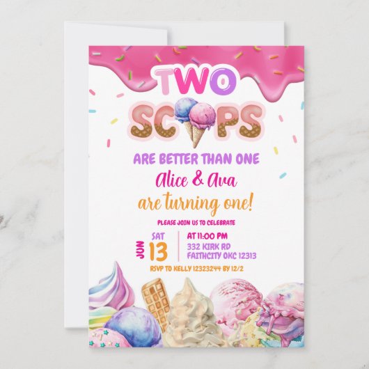 Dripping Twins Roze IJs Meisje Verjaardag Kaart (Voorkant)