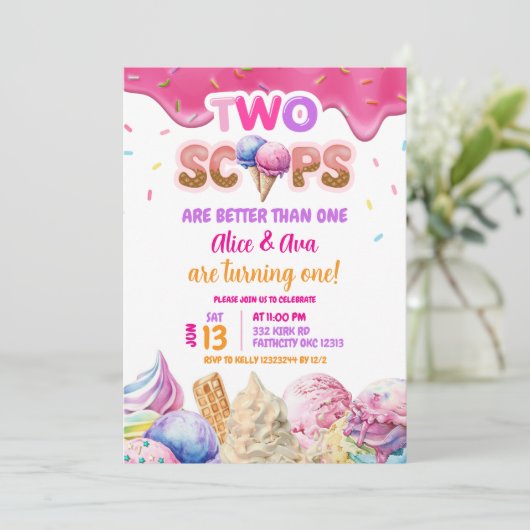 Dripping Twins Roze IJs Meisje Verjaardag Kaart (Staand voorkant)