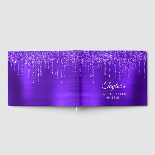 Dripping Violet Paarse Glitter Glam Sweet 16 Gastenboek (Volledig)