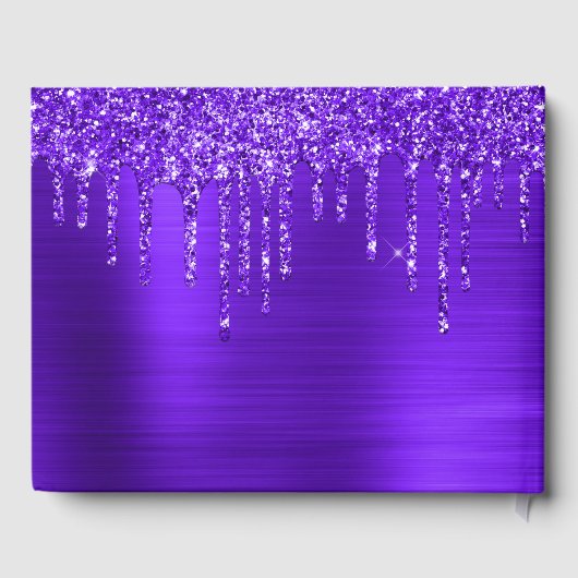 Dripping Violet Paarse Glitter Glam Sweet 16 Gastenboek (Achterkant)