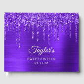 Dripping Violet Paarse Glitter Glam Sweet 16 Gastenboek (Voorkant)