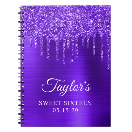 Dripping Violet Paarse Glitter Glam Sweet 16 Notitieboek (Voorkant)