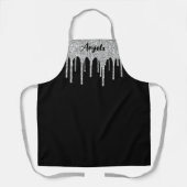 Dripping zilver glitter zwart gepersonaliseerd M Schort (Voorkant)