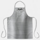 Dripping zilveren glitter glam gepersonaliseerd L Schort (Voorkant)