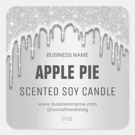 Dripping zilveren glitter soja kaars labels (Voorkant)