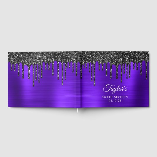 Dripping zwart Glitter Violet Glam Sweet 16 Gastenboek (Volledig)