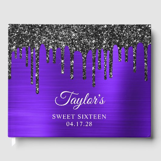Dripping zwart Glitter Violet Glam Sweet 16 Gastenboek (Voorkant)