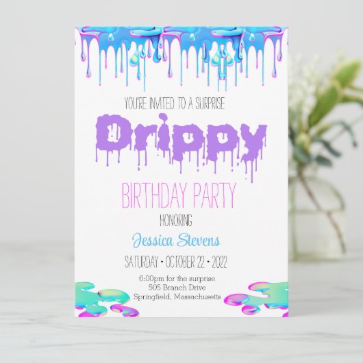 Drippy Birthday Invitation Kaart (Staand voorkant)
