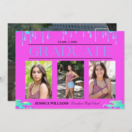 Drippy Drippy Driving Holographic Photo Afstuderen Kaart (Voorkant / Achterkant)