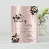 Drips Black Roses Brunch & Bubbly Bruidsfeestje Kaart (Staand voorkant)