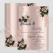 Drips Black Roses Brunch & Bubbly Bruidsfeestje Kaart (Voorkant / Achterkant)