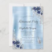 Drips, Blauwe Bloemen Blauw Metallic Pensioen Kaart (Voorkant)