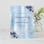 Drips, Blauwe Bloemen Blauw Metallic Pensioen Kaart (Staand voorkant)