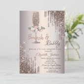 Drips Brunch & Bubbly Rose Gold Bruiloftsfeestje Kaart (Staand voorkant)