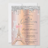 Drips Diamond Dress Eiffel Tower Bow Quinceañera Kaart (Voorkant)