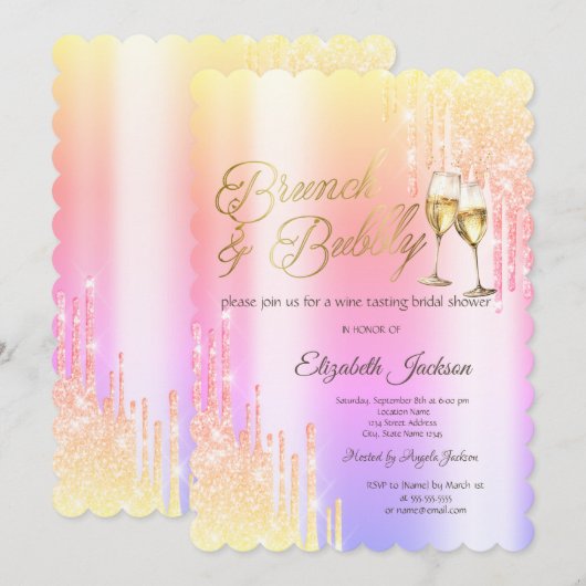 Drips Glass Brunch & Bubbly Ombre Vrijgezellenfees Kaart (Voorkant / Achterkant)