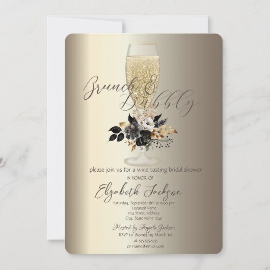 Drips Glass Zwarte Rozen Champagne Brunch & Bubbel Kaart (Voorkant)
