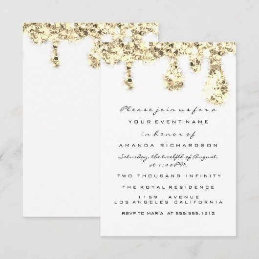 Drips Gold Glitter Bridal Sweet 16th White Kaart (Voorkant / Achterkant)