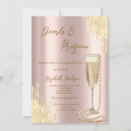 Drips Parels Prosecco Roos Goud Vrijgezellenfeest Kaart (Voorkant)