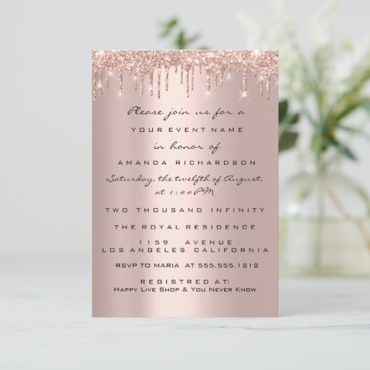 Drips Roos Navy Vrijgezellenfeest Birthaday Party Kaart (Staand voorkant)