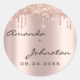 Drips Rose Gewoon Naam Datum Zwarte Trouwdag Ronde Sticker