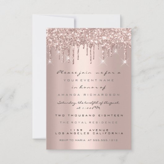 Drips Rose Goud Bruiloft Zoete 16e Kaart (Voorkant)