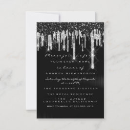 Drips Silver Black Bridal Sweet 16th Wedding Kaart