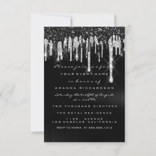 Drips Silver Black Bridal Sweet 16th Wedding Kaart (Voorkant)