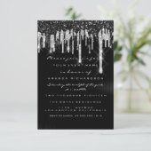 Drips Silver Black Bridal Sweet 16th Wedding Kaart (Staand voorkant)
