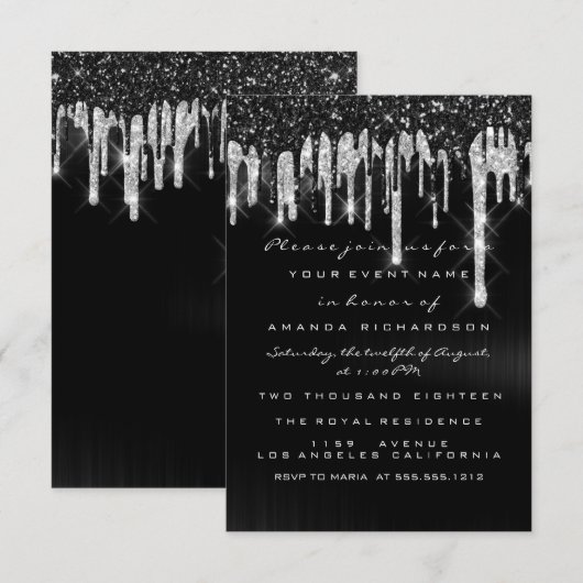 Drips Silver Black Bridal Sweet 16th Wedding Kaart (Voorkant / Achterkant)