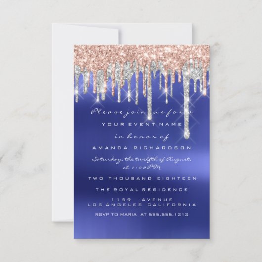 Drips Silver Blue Bridal Sweet 16th Wedding Kaart (Voorkant)