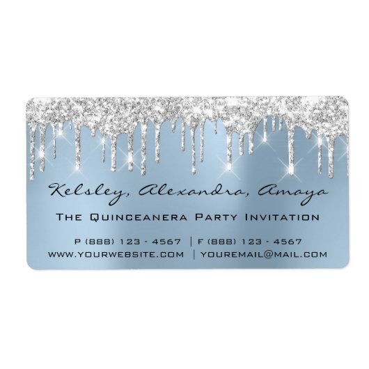Drips Silver Bridal Sweet 16th Quinceanera Blue Etiket (Voorkant)