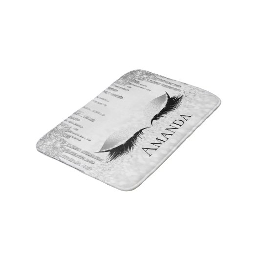 Drips Zilveren Ogen Glitter Naam Monogram Grijs Badmat (Gekanteld)