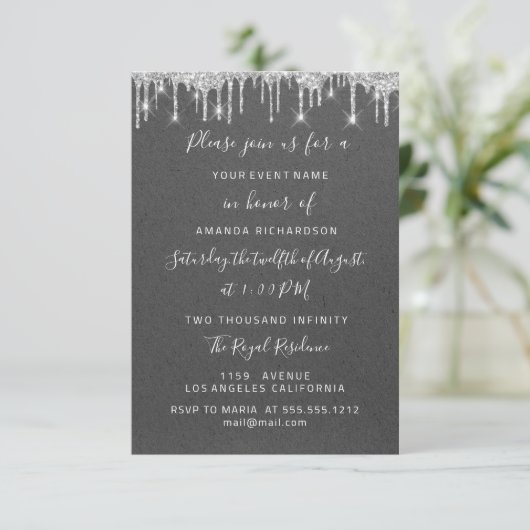 Dript Silver Paper Kraft Bridal Wedding Sweet 16th Kaart (Staand voorkant)