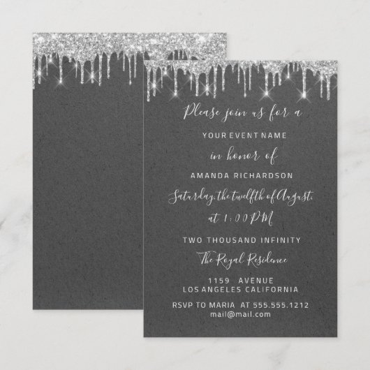 Dript Silver Paper Kraft Bridal Wedding Sweet 16th Kaart (Voorkant / Achterkant)