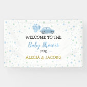 Drive Blue Car Balloons Boy Baby shower Backdrop Spandoek (Horizontaal)